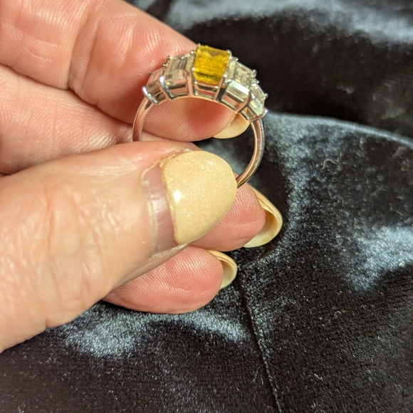 Radiant Natural Yellow Sapphire And Moissanite Ring - Picture 9 of 12